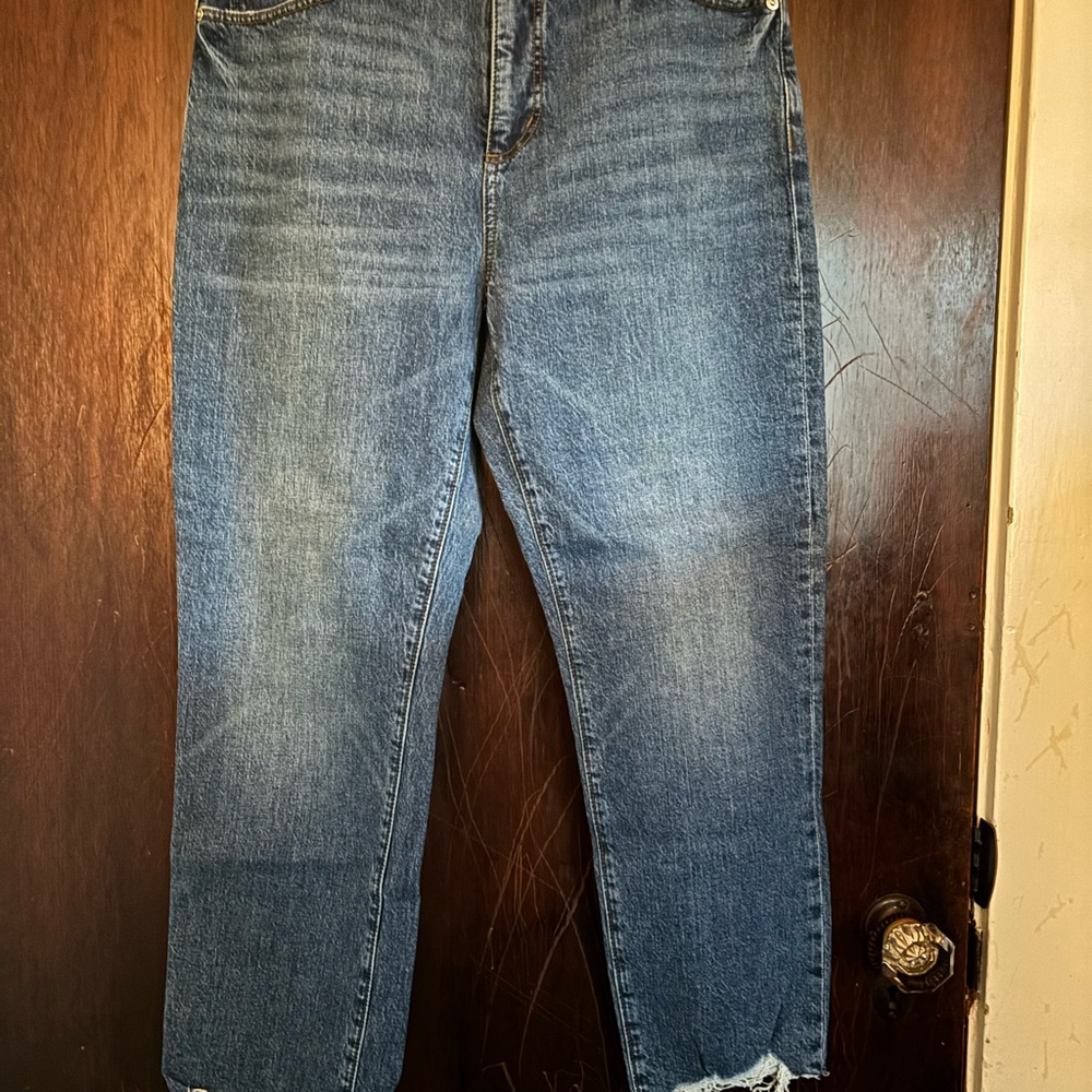 LOFT High Waist Straight Crop Jeans - Dark Blue
